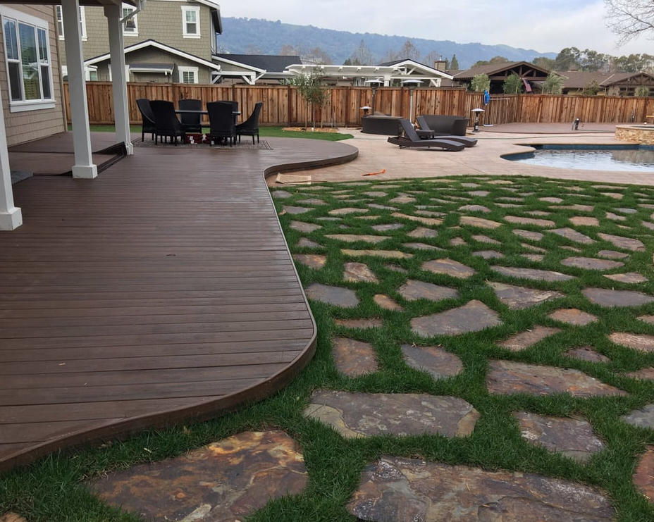 Picture of a wood deck and stones